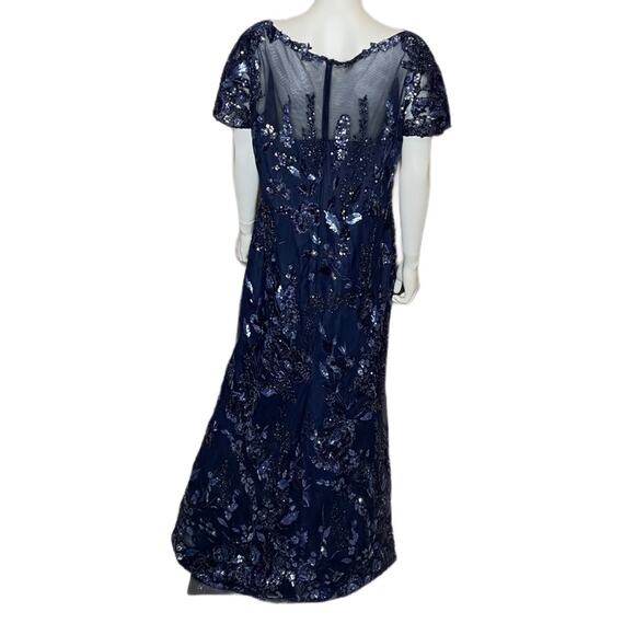 La Femme 29961 Mother of the Bride Navy Floral Sequin Gown Women’s Sz 16 - Picture 6 of 9